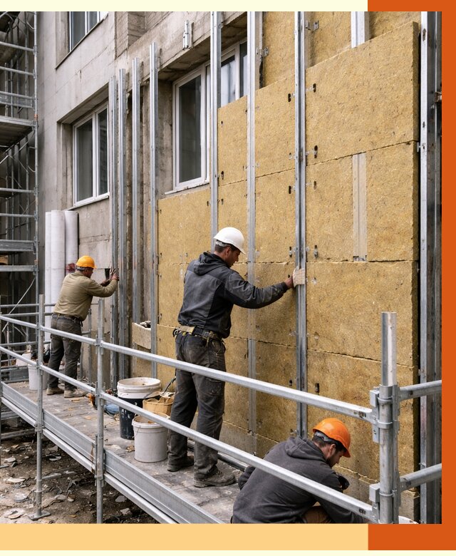 Утепление вентилируемого фасада в Лангепасе от 5656 руб/м2 — монтаж и утепление вентфасад | ТепломастерЛнг